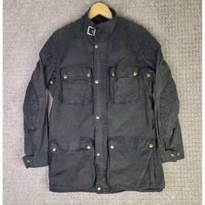 Belstaff Gold Label Mens Small Black Wax Trialmaster Jacket Padded Full Zip Snap